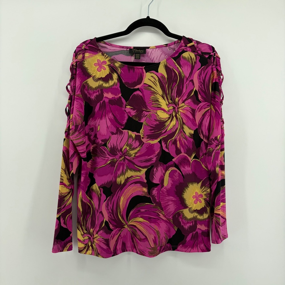 Thalia Sodi Women's Multicolor Floral Print Long Sleeve‎ Blouse Top Size Small